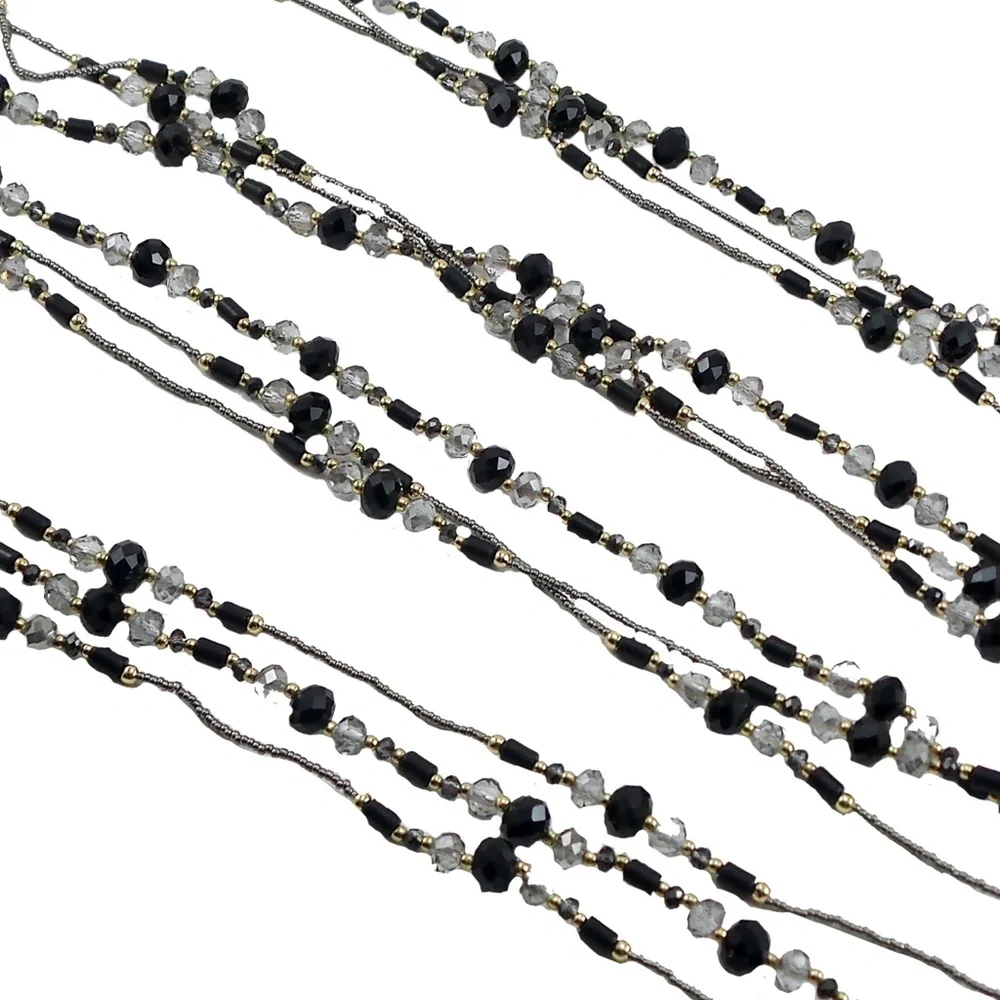 Handmade Triple Strand Extra Long 57" Black and Clear Beads - Picture 2 of 3